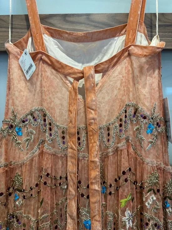 EXQUISITE Free People Peach Embroidered and beaded Maxi Dress - Picture 12 of 14